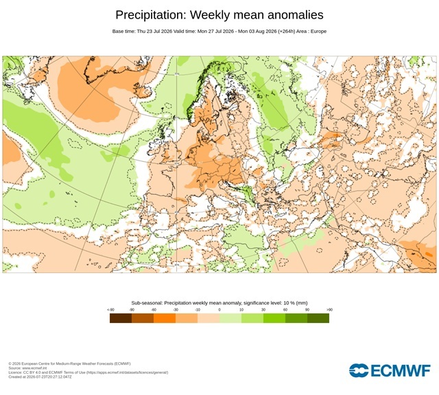 ECMWF neerslagafwijking week 1