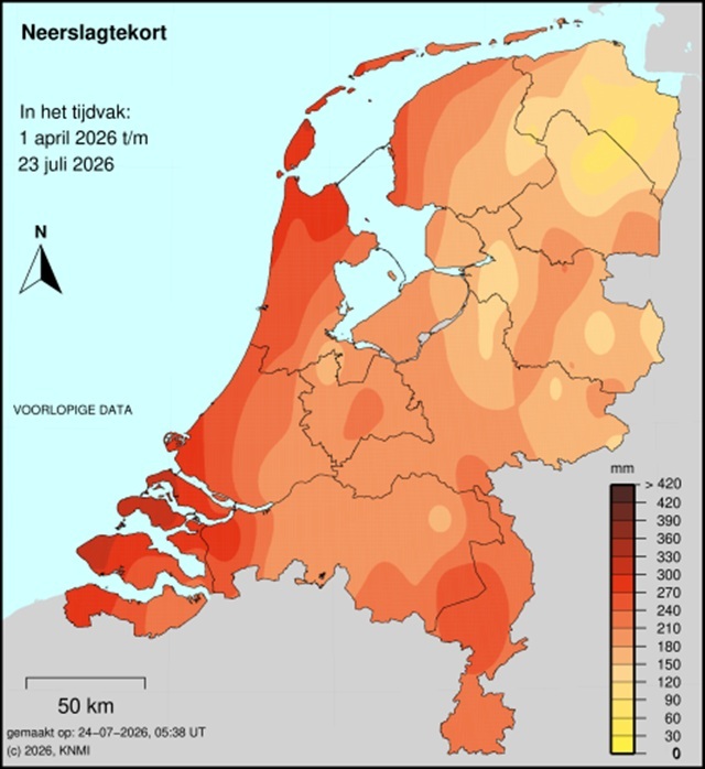 Neerslagtekort Nederland juli 2026